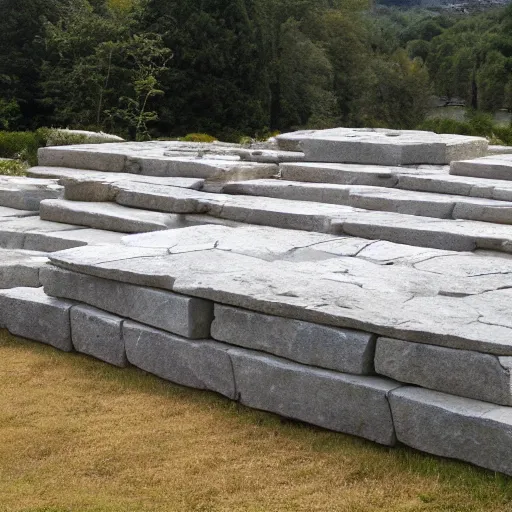 Image similar to many horizontal slabs of stone.