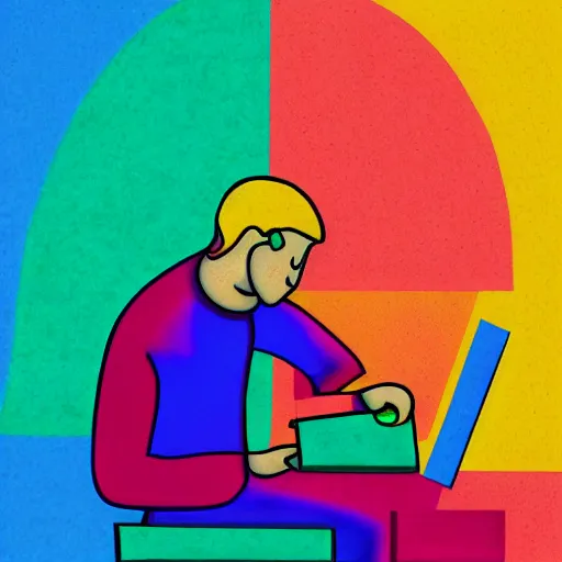 Image similar to pride artwork of man writing a poem on his computer, pride month, colorful, love, 4 k art