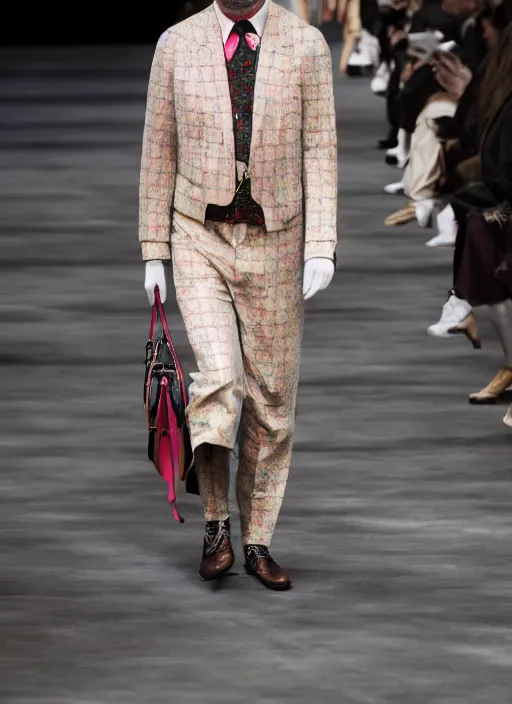 Image similar to hyperrealistic and heavy detailed gucci runway show of albert einstein, leica sl 2 5 0 mm, vivid color, high quality, high textured, real life