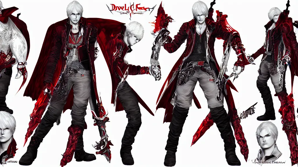 Image similar to devil may cry Sparda character design sheet, trending on artstation