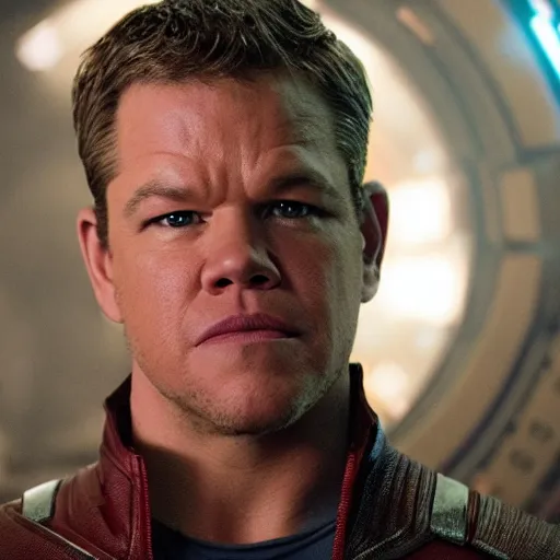 Image similar to film still of Matt Damon as Star Lord in Guardians of the galaxy