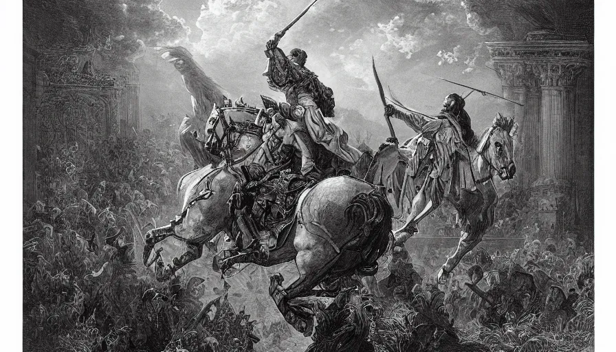 Image similar to big book, open book page, don quixote stay on the book, cinematic romantic magical masterpiece, by gene wolfe, highly detailed painting by gustave dore