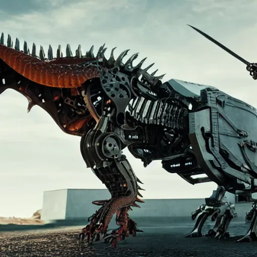 Image similar to cinematic still of westworld, a intact si - fi robotic fantasy dragon, well armored mech dragon, highly detailed