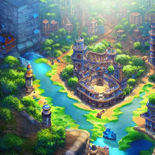 Image similar to the city of azuria in pokemon diamond, 3 d render, dramatic lighting, intricate, wild, highly detailed, digital painting, artstation, concept art, smooth, sharp focus, illustration, art in the style of pokemon games