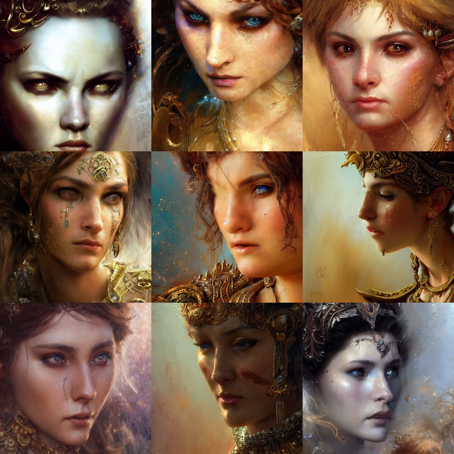 Prompt: fantasy character portrait, close up, wide angle, ultra realistic, intricate details, the princess cries, highly detailed, abstract art piece by gaston bussiere, craig mullins, j. c. leyendecker 8 k