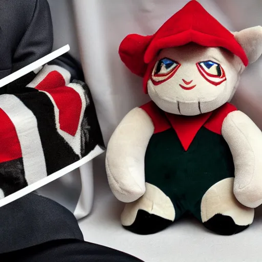 Prompt: a cute fumo plush of a war criminal on trial at the hague