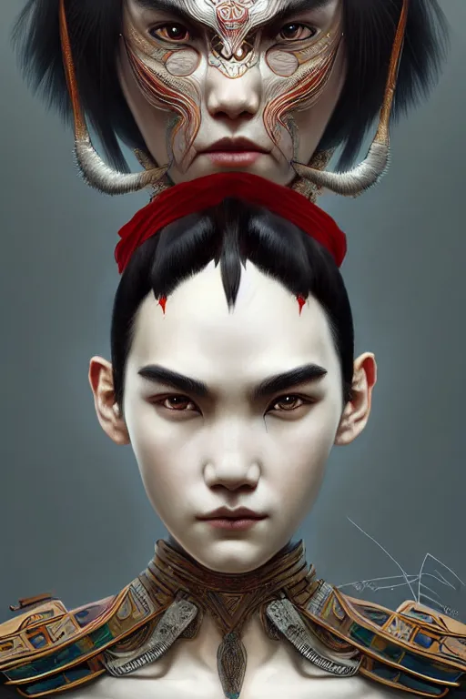 Image similar to symmetry!! portrait of tao okamoto in the style of god of war, machine parts embedded into face, intricate, elegant, highly detailed, digital painting, artstation, concept art, smooth, sharp focus, illustration, art by artgerm and greg rutkowski and alphonse mucha, 8 k