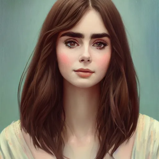 Prompt: of an ultradetailed beautiful portrait panting of lilly collins, front view, oil painting, by ilya kuvshinov, greg rutkowski and makoto shinkai