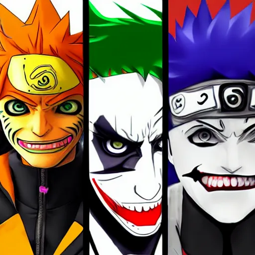Prompt: Joker looks like Naruto, Joker as Naruto, high quality art, artbreeder, artstation