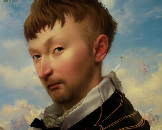 Prompt: A fantasy comic book style portrait painting of limmy, Caucasian eyes, using his desktop pc, François Boucher, Oil Painting, unreal 5, DAZ, hyperrealistic, octane render, Regal, Refined, Detailed Digital Art, William-Adolphe Bouguereau, Michael Cheval, Walt Disney (1937), dynamic lighting, Highly Detailed, Cinematic Lighting, Unreal Engine, 8k, HD