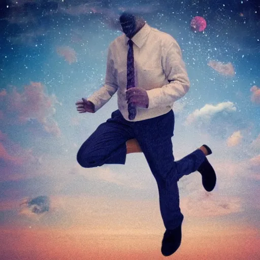 Prompt: a man escaping from a timeless void, other plane of existence surreal