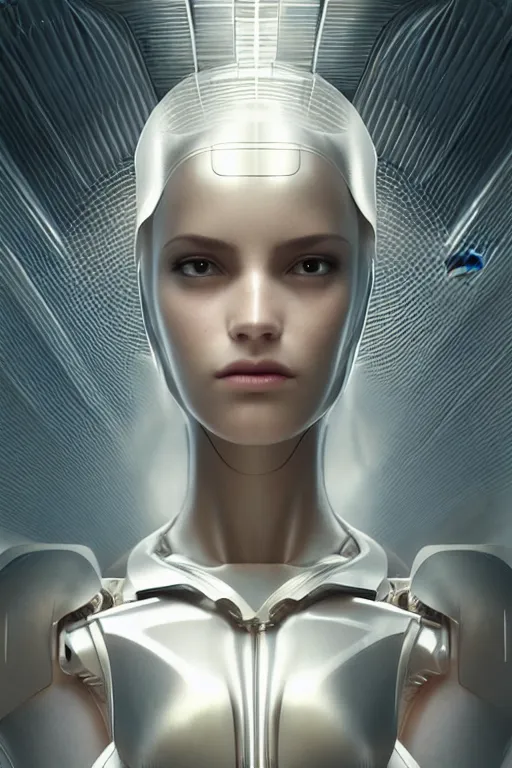 Image similar to Mechanical female android looking, cinematic lighting, intricate, elegant, super highly detailed, art station, concept art, smooth, sharp focus, no blur, no dof, extreme illustration, Unreal Engine 5, Photorealism, HD quality, 8k resolution, cinema 4d, 3D, beautiful, delicate, art by artgerm and greg rutkowski and alphonse mucha and loish and WLOP