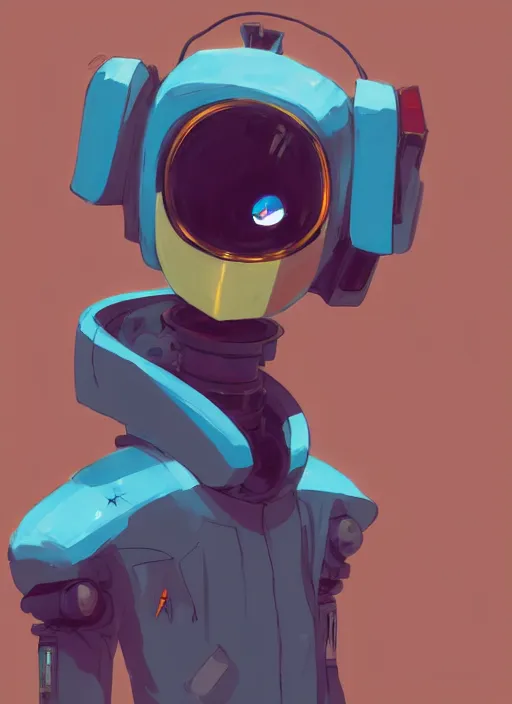 Prompt: canti, flcl, a robot with a crt tv head and a bomber jacket by daniel gerhartz and satoshi kon, character concept art, trending on artstation