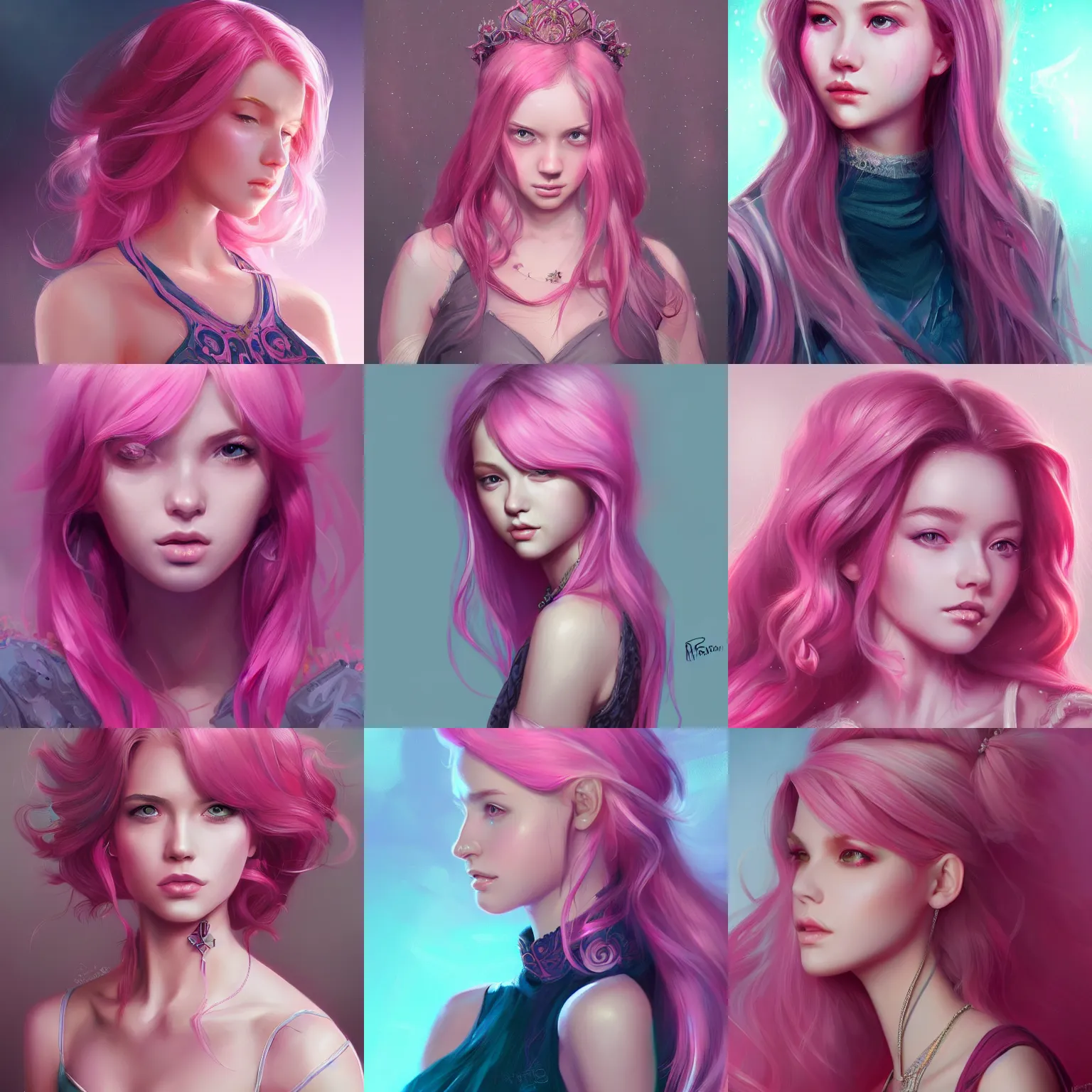 Image similar to teen girl, pink hair, gorgeous, amazing, elegant, intricate, highly detailed, digital painting, artstation, concept art, sharp focus, illustration, art by Ross tran