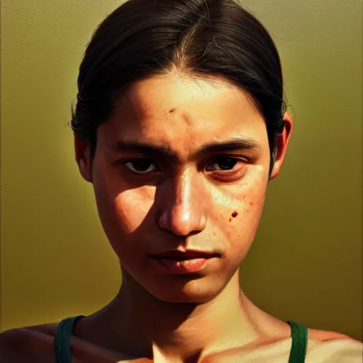 Image similar to a sad solo portrait. art by salman toor. faithfully depicted facial expression, perfect anatomy, sharp focus, global illumination, radiant light, detailed and intricate environment, trending on artstation