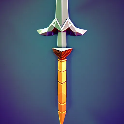 Image similar to long sword of ancient civilization, magical power, 3 d, one object, low poly, mobile game, cute, illustration