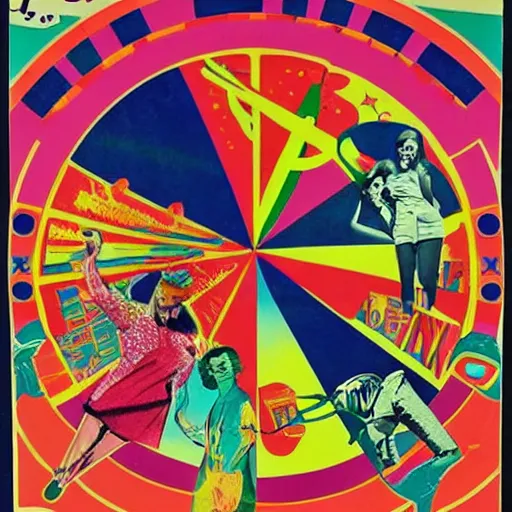 Prompt: 1960s psychedelic collage based on Candy Land and Communism, album cover, ink, intricate