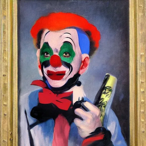 Image similar to a portrait of Cyber Punk clown painted by Édouard Manet