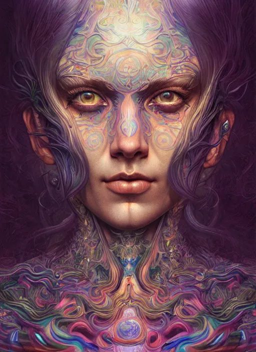 Image similar to hyper detailed masterpiece, psychedelic face tattoo pattern, jean giraud, digital art painting, dream wave aesthetic, ethereal, artgerm, donato giancola, tom bagshaw