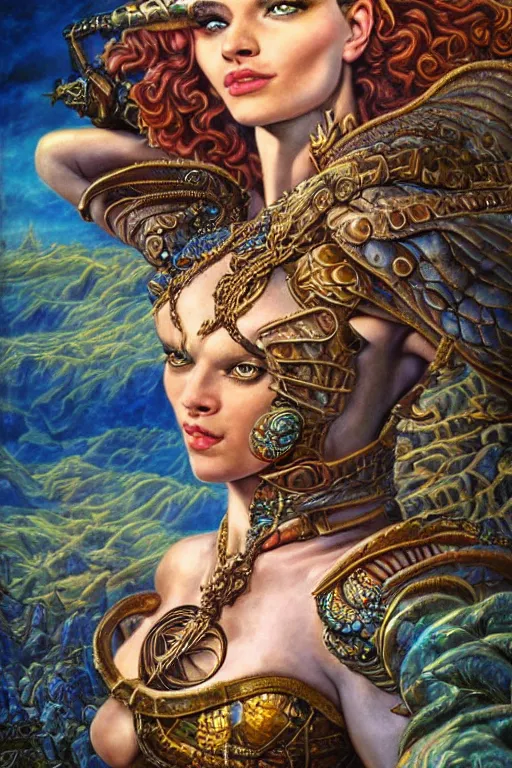 Image similar to Mystical Valkyrie, Portrait of a beautiful female Atlantean Reptilian Warrior, Realistic, Regal, Refined, Detailed Digital Art, Michael Cheval, Walt Disney (1937), François Boucher, Oil Painting, Steampunk, Josephine wall, Highly Detailed, Cinematic Lighting, Unreal Engine, 8k, HD