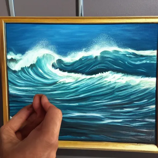 Prompt: a painting of an ocean full of waves