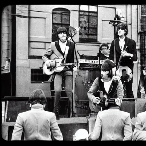 Image similar to the beatles performing yellow submarine on the street