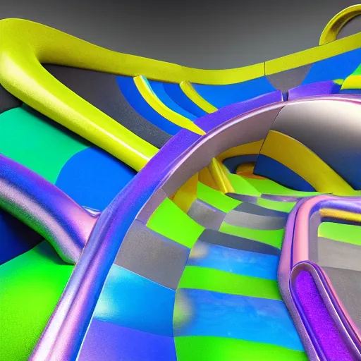 Image similar to : hyperbolic playground with bifrost colors 8k render unrealengine cgsociety