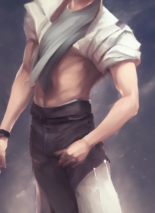 Prompt: detailed beautiful male character art of a protagonist, depth of field, on amino, by sakimichan patreon, wlop, high quality art on artstation.