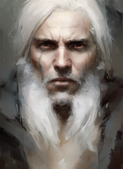 Prompt: beautiful male face, white hair, by jeremy mann, by greg rutkowski, by noah bradley, digital painting
