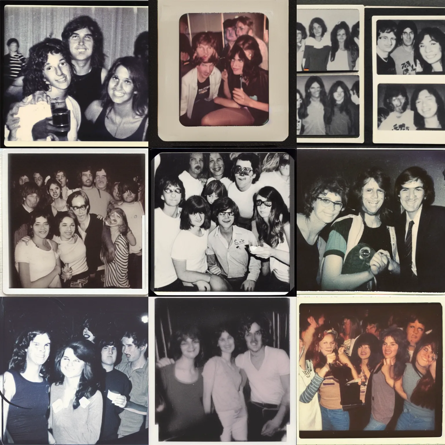 Prompt: 1980 student party, polaroid