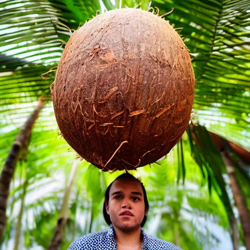 Prompt: a coconut ((person)) made entirely out of 🥥 , 🥥 person hybrid, 4k portrait photography