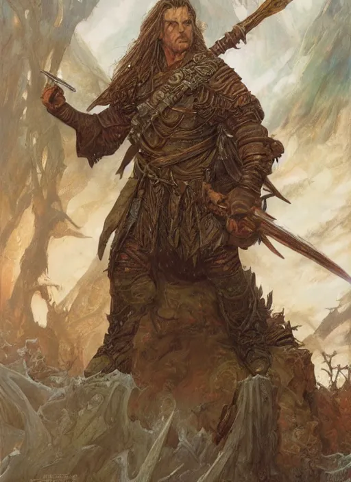 Image similar to a hyperrealistic and detailed paintbrush portrait of a male fantasy character, art by donato giancola and bayard wu and gustav moreau and wayne barlowe, rpg portrait, lotr