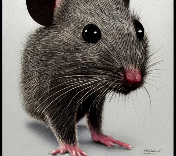 Image similar to a hyper-detailed portrait of a unique animorphic computer mouse by Craig Mullins; a computer mouse that looks like the real animal mouse; trending on artstation; 90mm; f/1.4