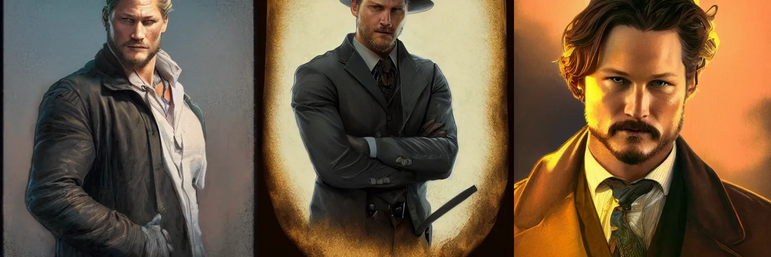 Prompt: portrait of Travis Fimmel as a detective, highly detailed, digital painting, artstation, concept art, sharp focus, illustration, art by artgerm and greg rutkowski and alphonse mucha