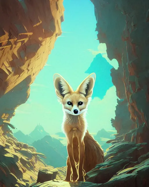 Prompt: highly detailed surreal vfx portrait of a sacred fennec fox, stephen bliss, unreal engine, greg rutkowski, loish, rhads, beeple, makoto shinkai and lois van baarle, ilya kuvshinov, rossdraws, tom bagshaw, alphonse mucha, global illumination, detailed and intricate environment