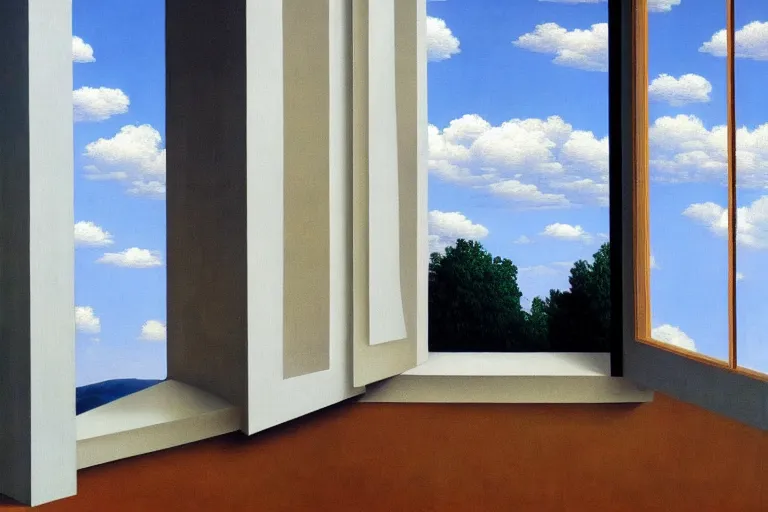 Prompt: the window by rene magritte, detailed painting, hd, hq, high resolution, high detail, 4 k, 8 k