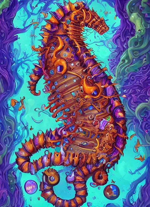 Prompt: cat seahorse fursona, autistic bisexual graphic designer and musician, long haired attractive androgynous fluffy humanoid dnd character design, sharp focus, weirdcore voidpunk digital art by artgerm, akihiko yoshida, louis wain, simon stalenhag, wlop, noah bradley, furaffinity, artstation hd, trending on deviantart