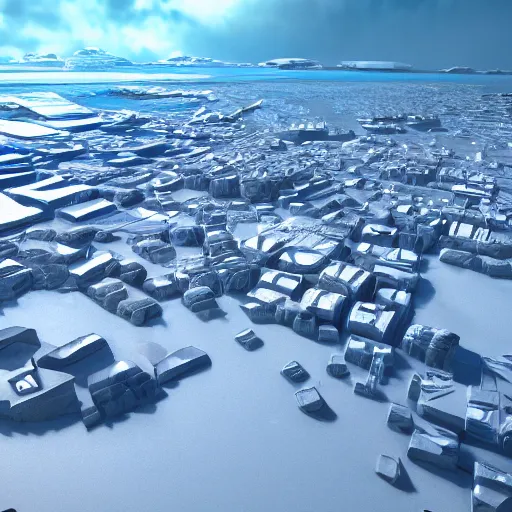 Prompt: ice city in 2 0 8 0, antarctica, technology, highly details, fantasy, zoom out, landscape, 4 k