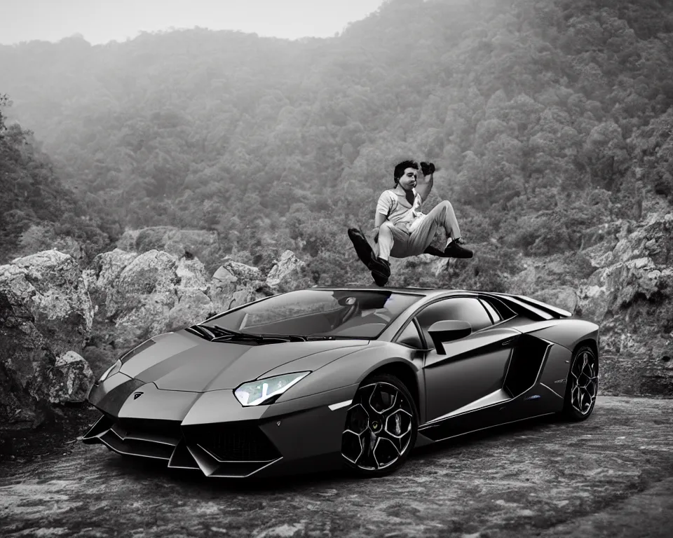 Image similar to lamborghini aventador photoshoot, cinematic, rishikesh background, uttarakhand, photography by alexey kurylev, beautiful, india, heavily detailed