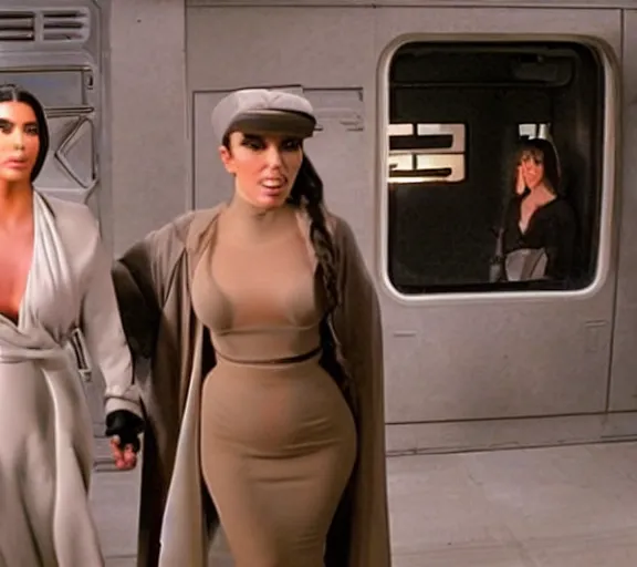 Image similar to a movie still of kim kardashian and britney spears as a prisoner in the movie star wars