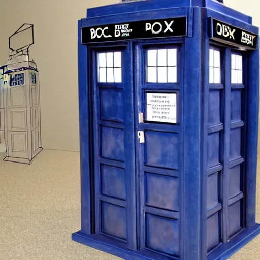 Prompt: doctor who inspired tardis that looks like a elevator