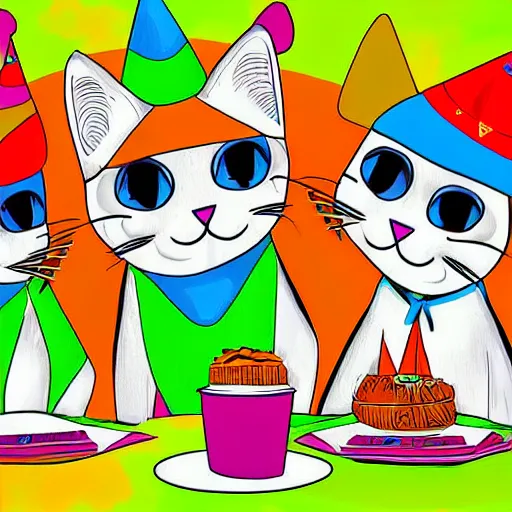 Prompt: cats party digital art