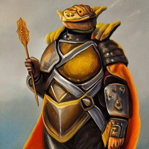 Image similar to an oil painting of a tortoise paladin