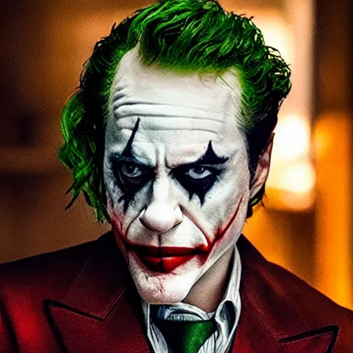 Prompt: film still of Robert Downey Junior as joker in the new Joker movie