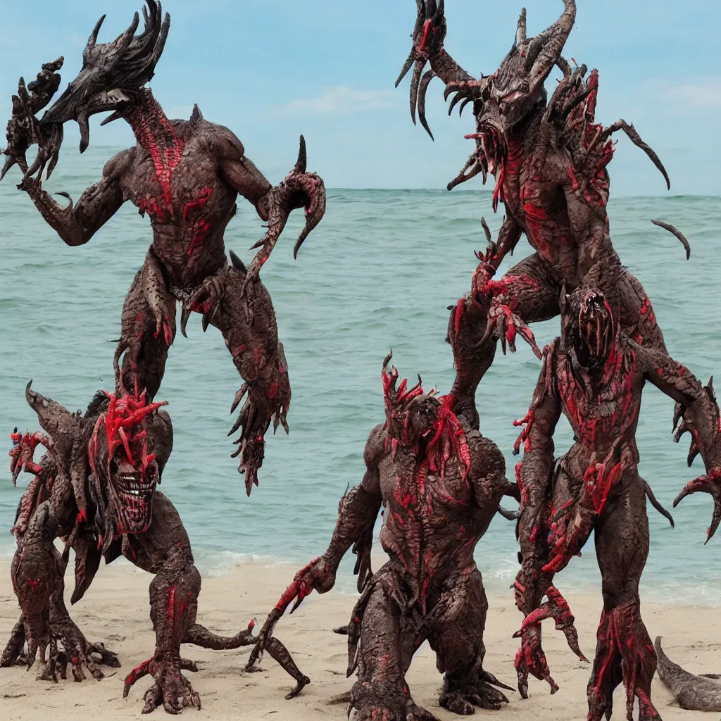 Image similar to predator yautja at the beach for holiday