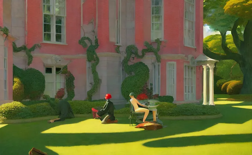 Image similar to An english garden, very coherent, painted by Edward Hopper, Wayne Barlowe, painted by James Gilleard, airbrush, art by JamesJean