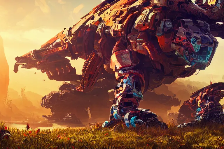 Image similar to shellsnapper machine mecanical creature robot of horizon forbidden west horizon zero dawn radiating a glowing aura global illumination ray tracing hdr fanart arstation by ian pesty and alena aenami artworks in 4 k