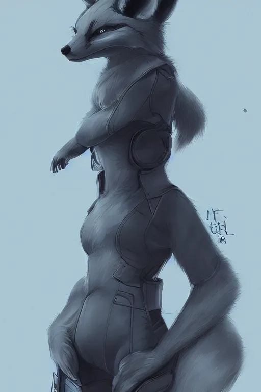 Image similar to a fox fursona, trending on artstation, by kawacy, furry art, digital art, cyberpunk, high quality
