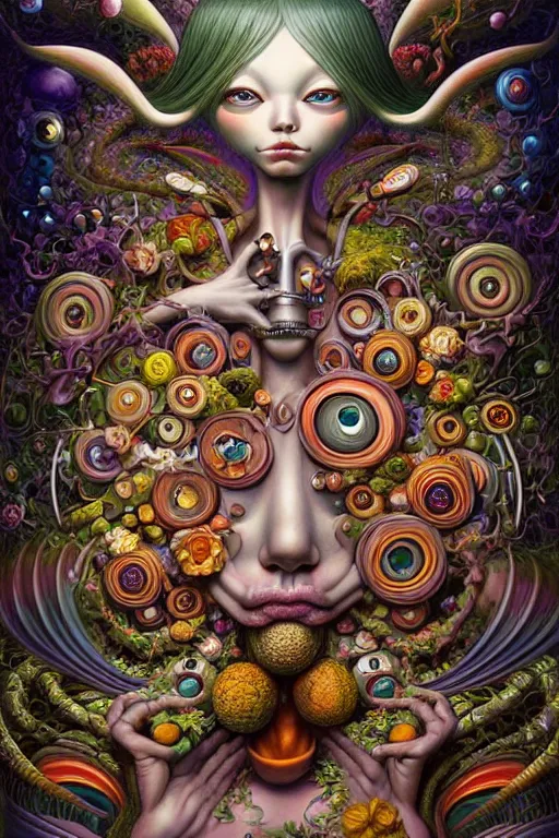 Image similar to hyper - maximalist overdetailed painting by espepelen feat naoto hattori. artstation. deviantart. cgsociety. inspired by hieranonymus bosch and heidi taillefer. surrealism infused lowbrow style. hyperdetailed high resolution render by binx. ly in discodiffusion. dreamlike polished render by machine. delusions. sharp focus.