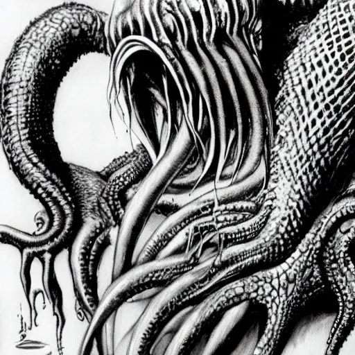 Image similar to cthulhu, smooth, sharp focus, beautifully detailed, by hr giger